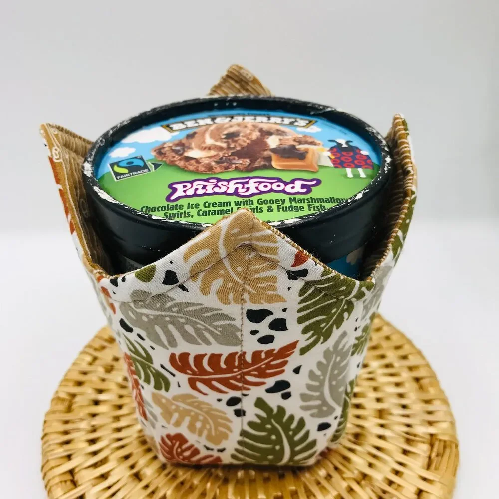 Microwave Soup Bowl Cozy Pint Size Cozy, Reversible, Monstera Plant Print
